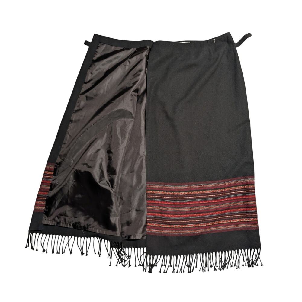 Worthington Vintage Wool Blend Black Fringe Hem Southwest Striped Wrap Skirt 10 - Picture 2 of 10